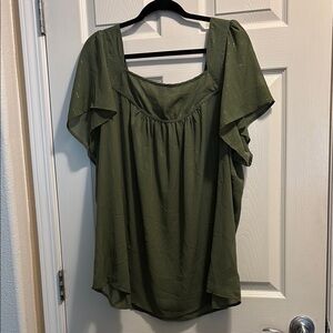 Torrid Green Flutter Sleeve Blouse with Ruffled Neckline